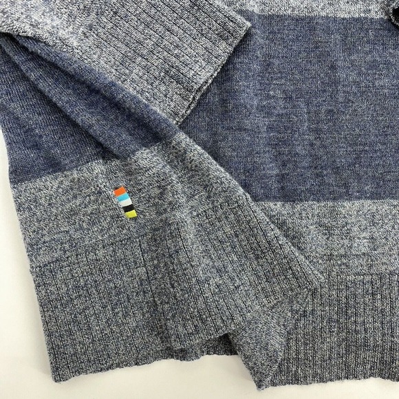Smartwool Men's 1/4 Zip Blue Stripe Wool Blend Pullover Sweater - Picture 8 of 11